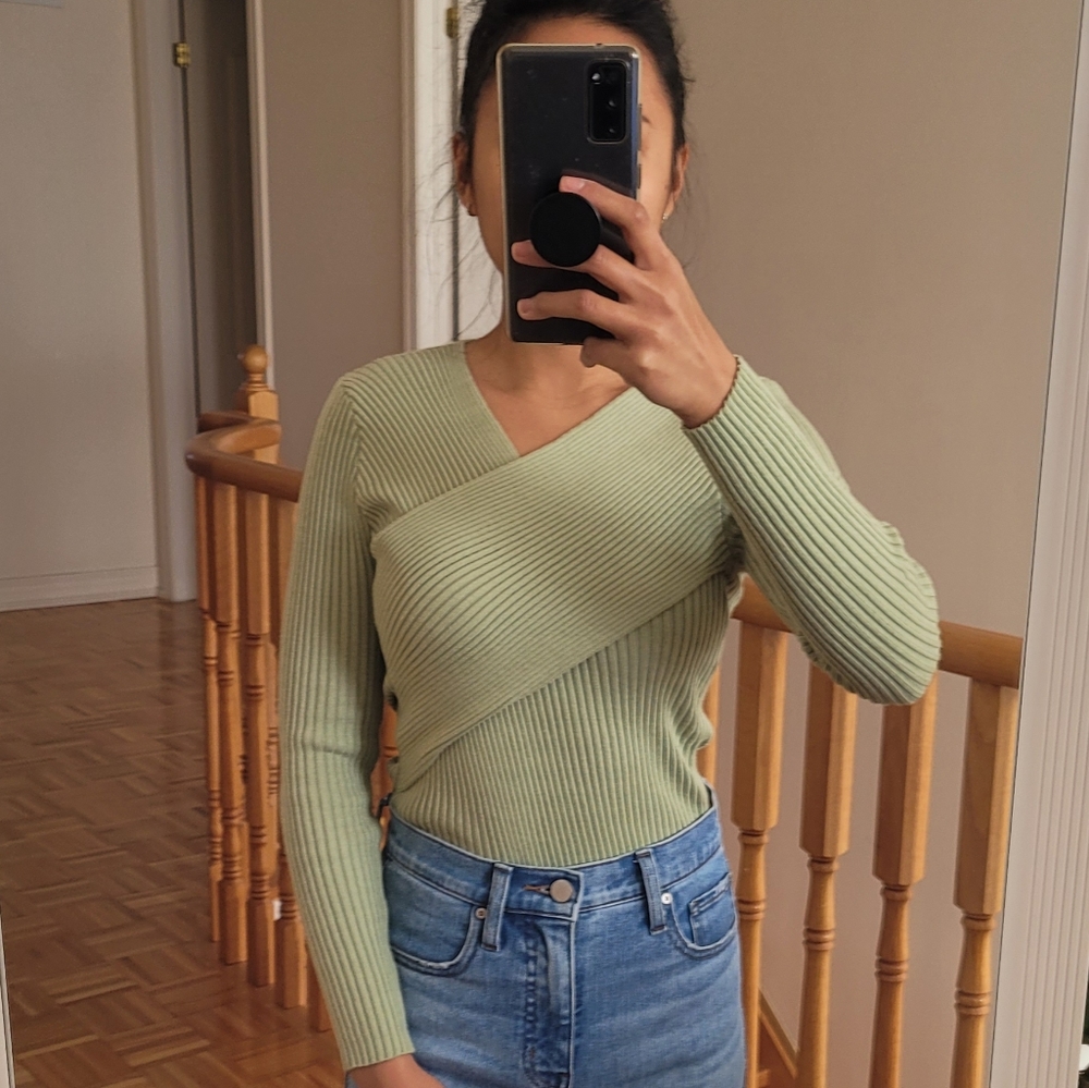 Crossover Front Ribbed Knit Top - Picture 2 of 3